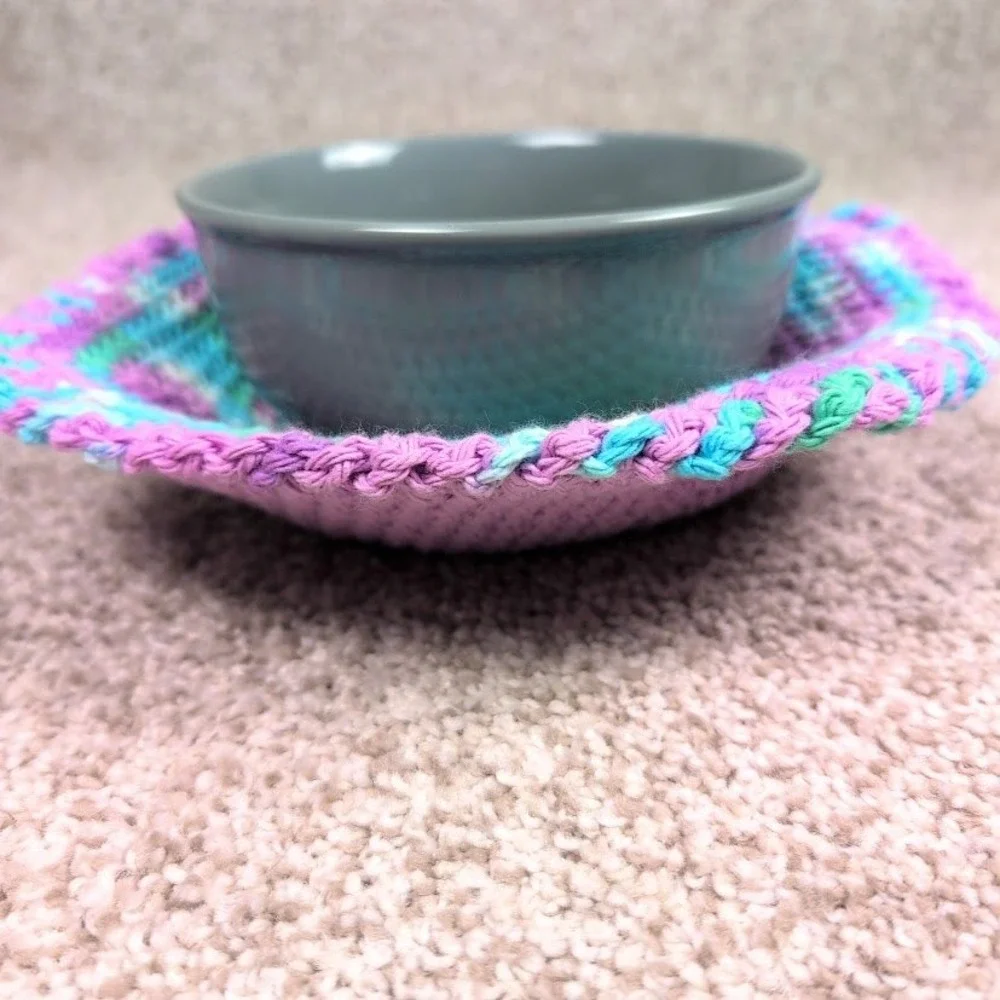 Handmade Crochet Bowl Cozy Mug‎ Mat Purple Teal Green Lavender Pot Holder